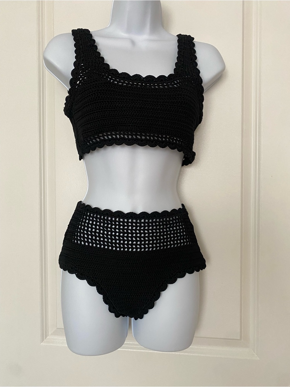 Beach Riot Black Crochet High-Waist Two-Piece Swim Set